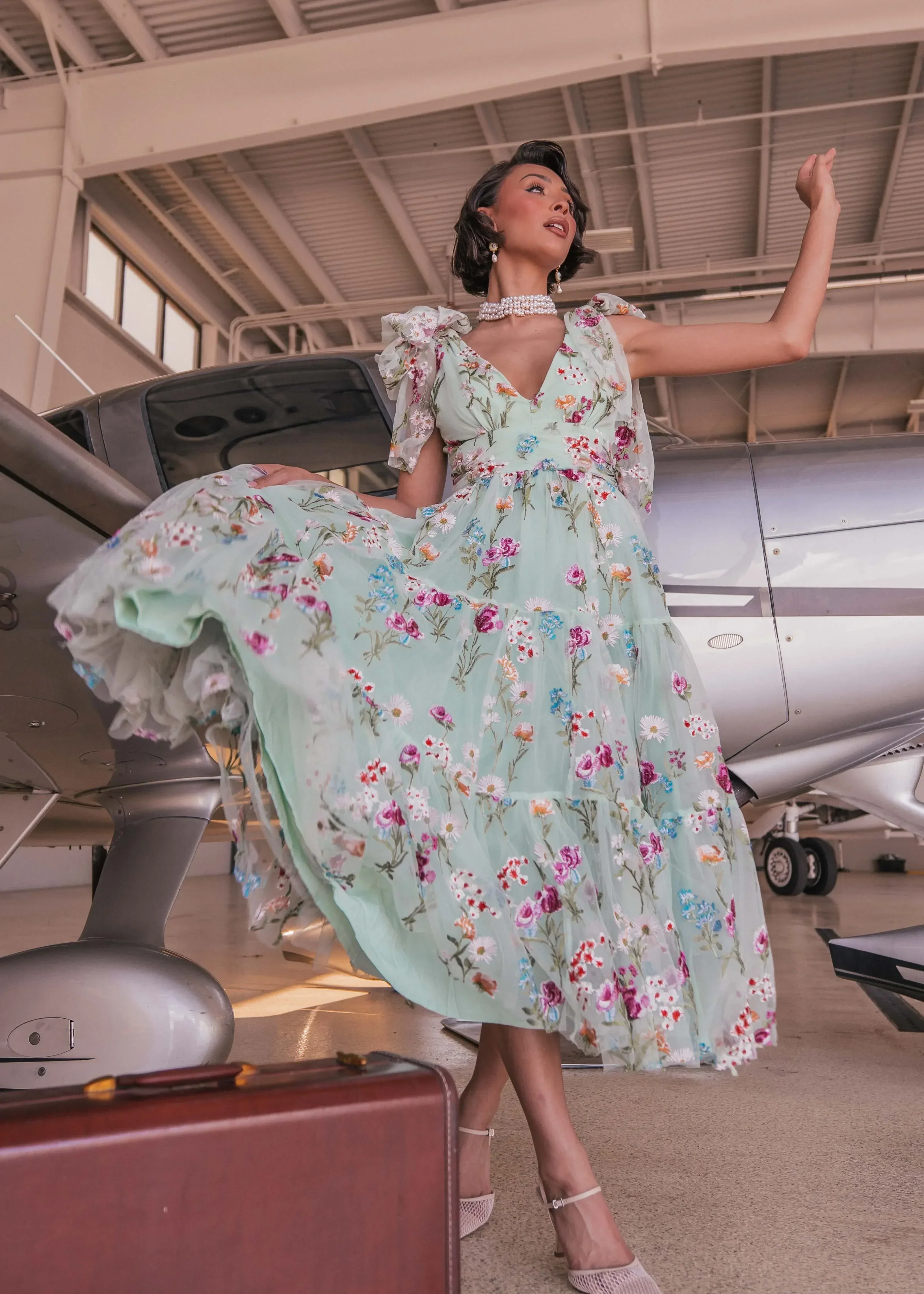 Margaret Floral Midi Dress Green