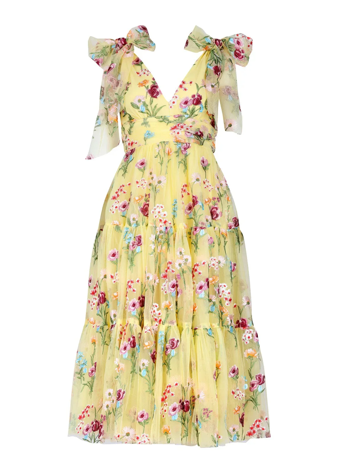Margaret Floral Embroidered Midi Dress Yellow