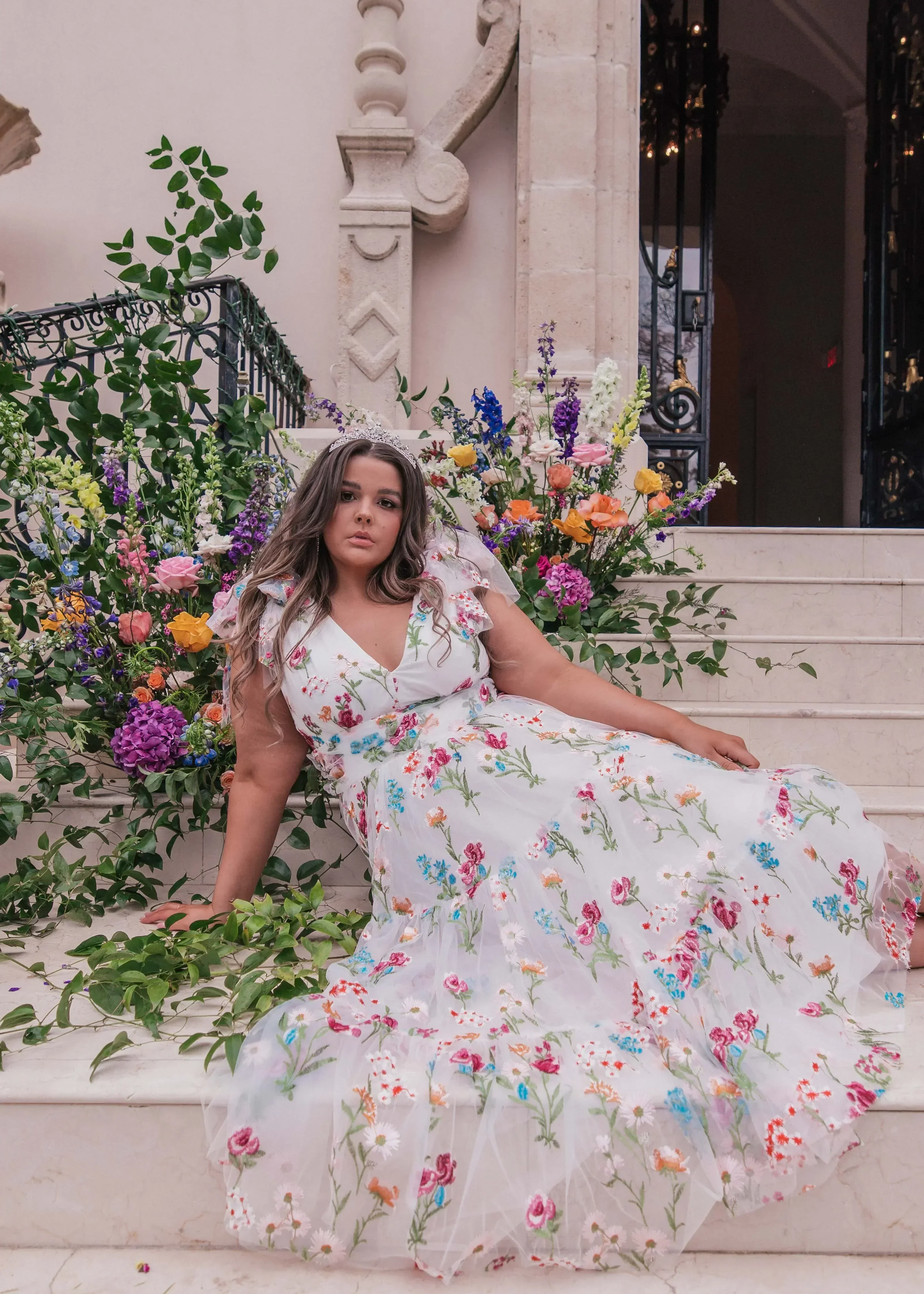 Margaret Floral Midi Dress White