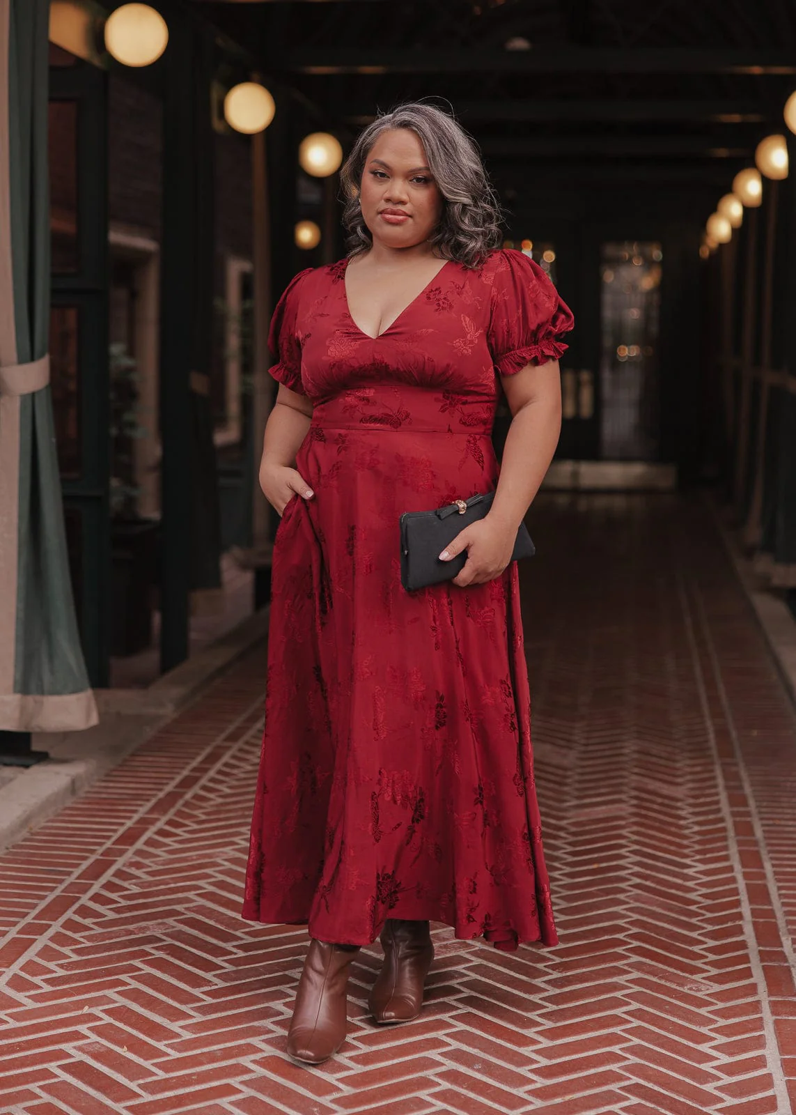 Mila Satin Midi Dress - Burgundy