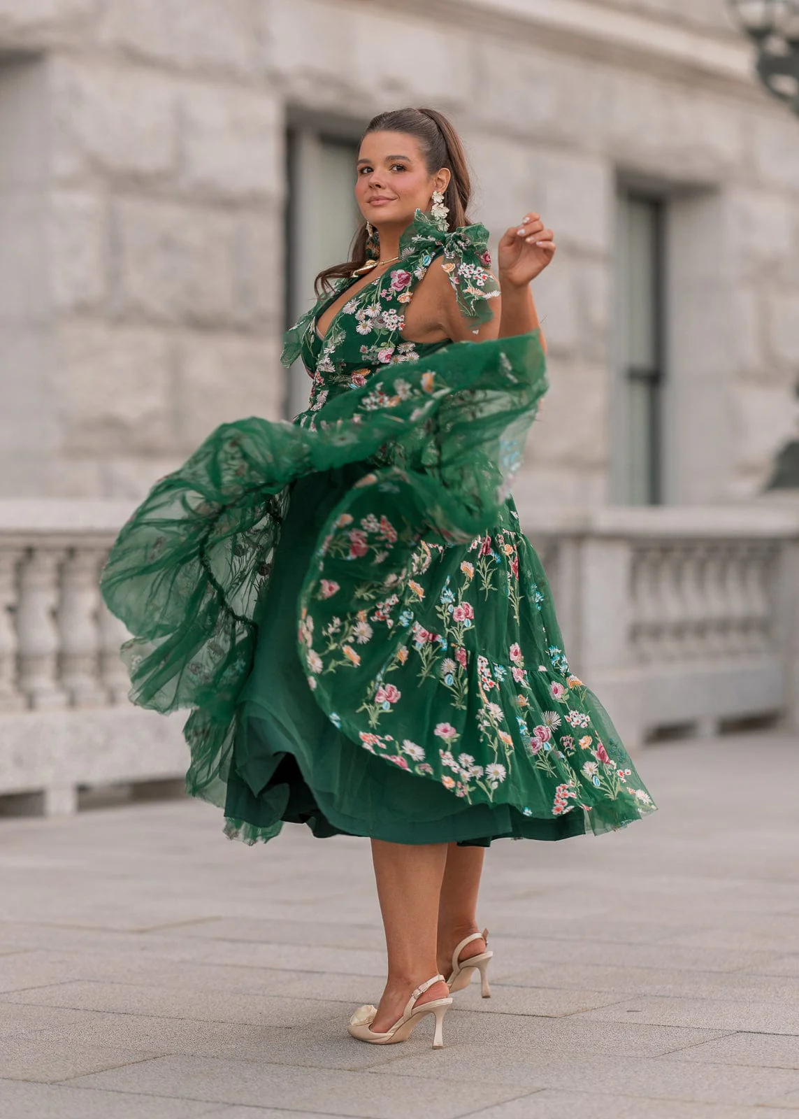 Margaret Floral Midi Dress Emerald