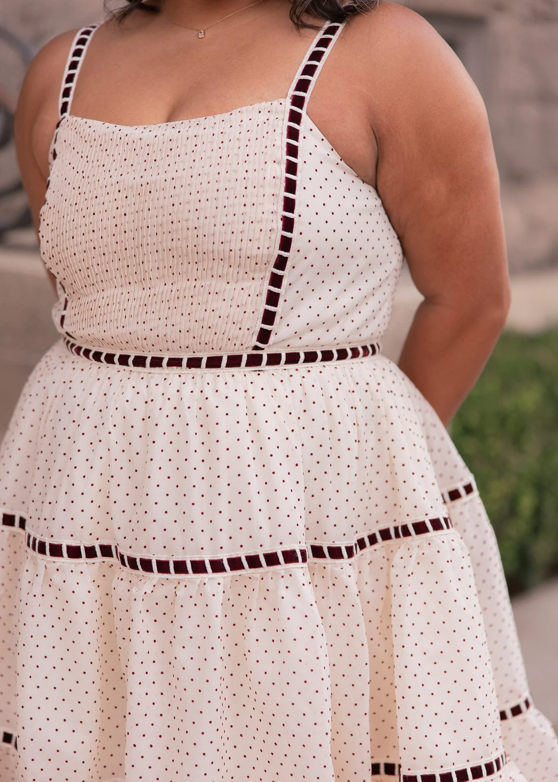 Monroe Midi Polkadot Trim Dress - Cream