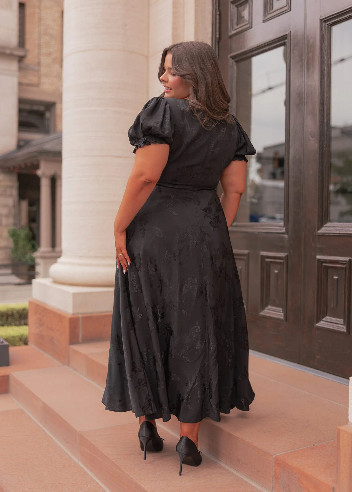 Mila Satin Midi Dress - Black