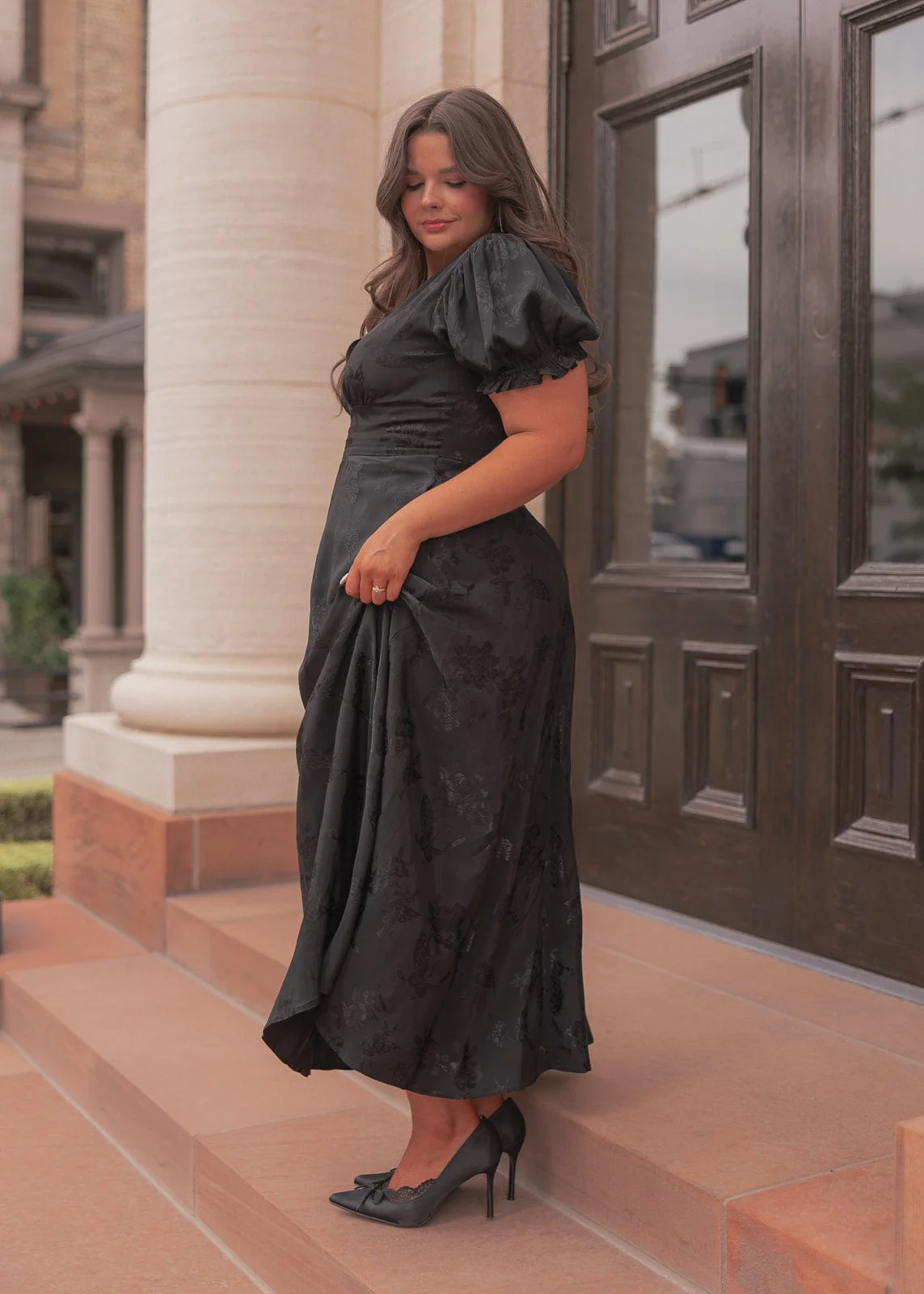 Mila Satin Midi Dress - Black