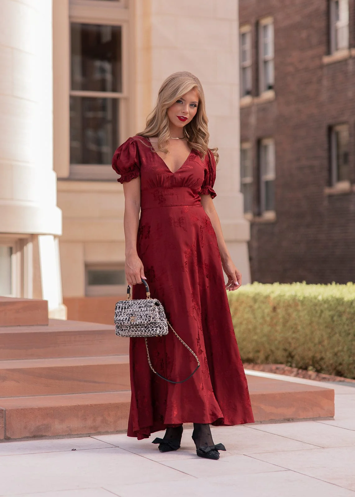 Mila Satin Midi Dress - Burgundy