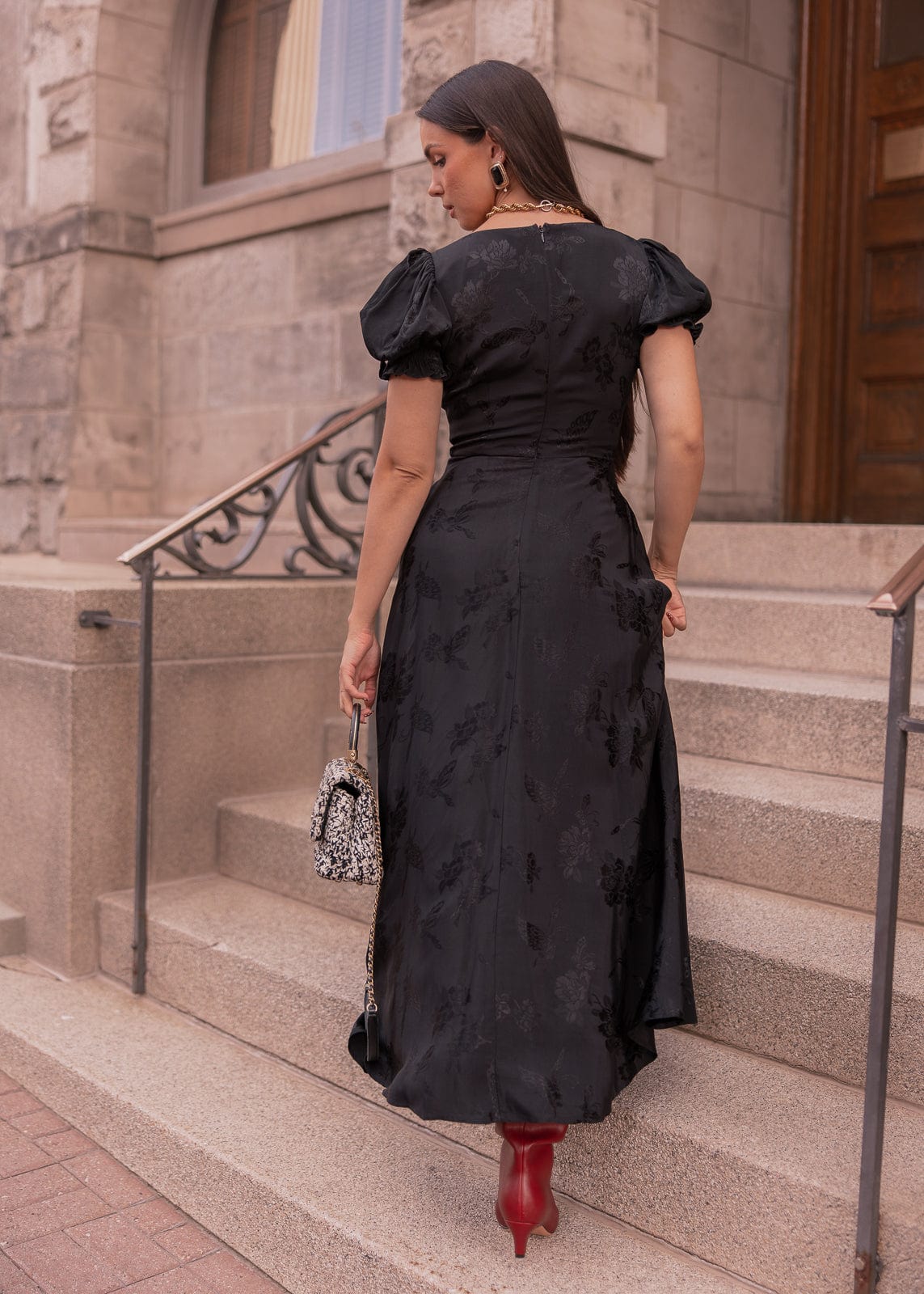 Mila Satin Midi Dress - Black