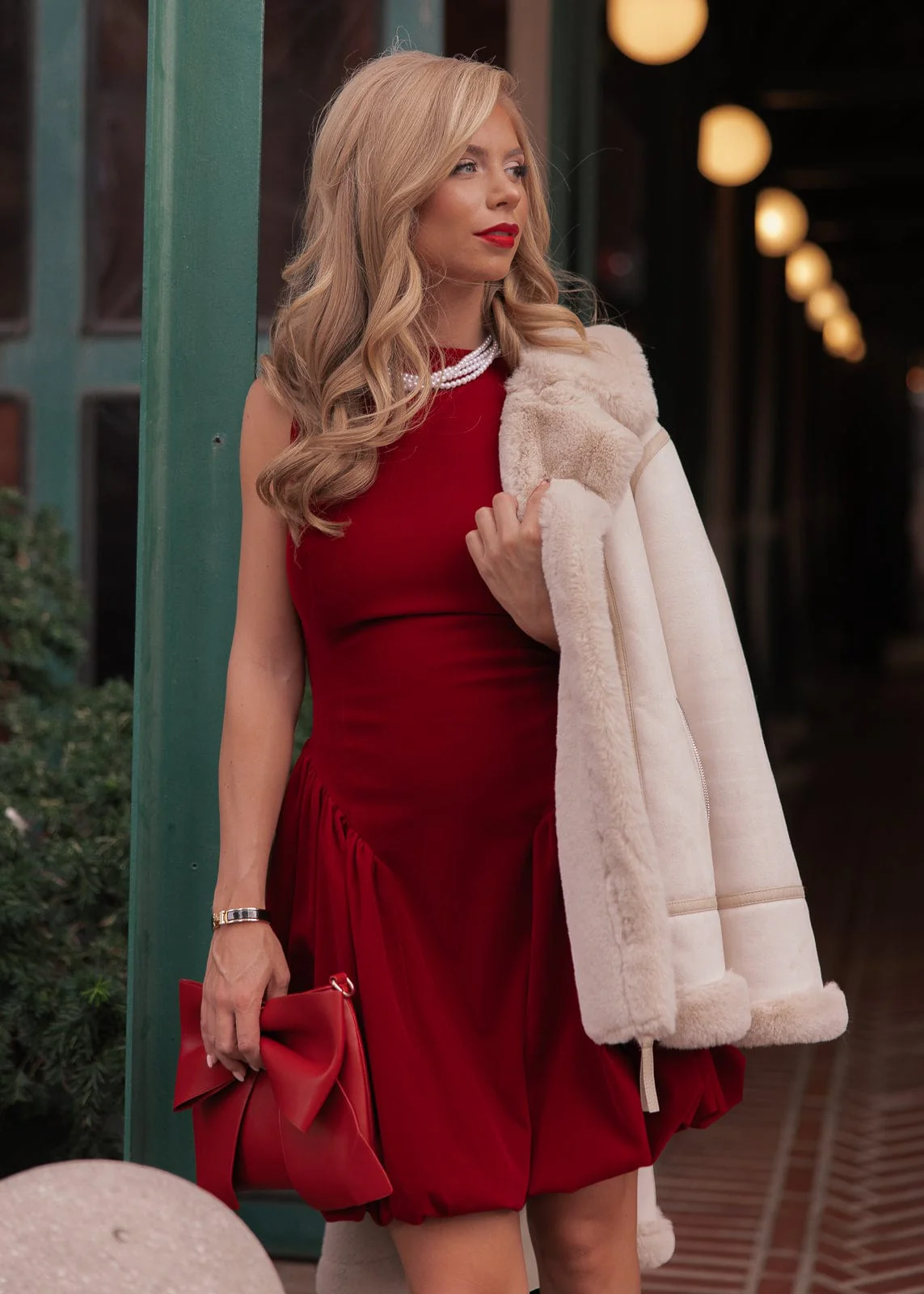 Scarlett Mini Velvet Drop Waist Dress - Red