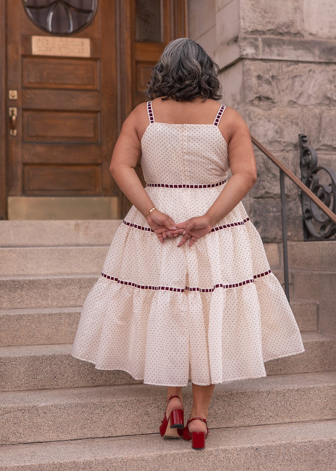 Monroe Midi Polkadot Trim Dress - Cream
