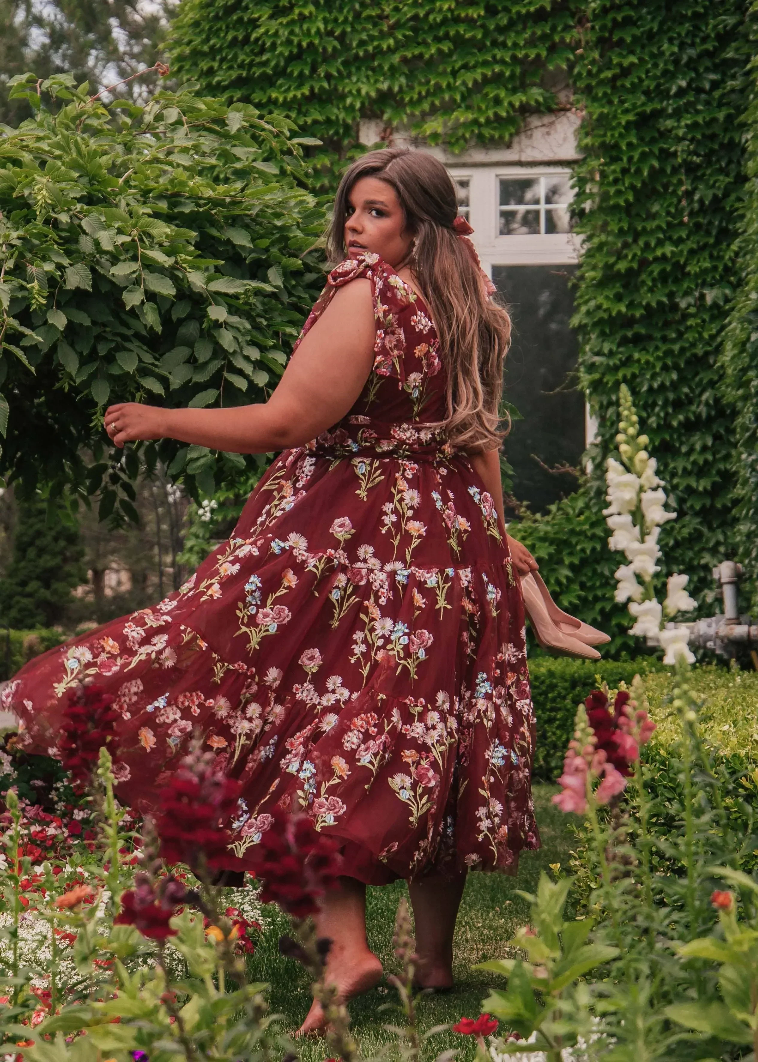 Margaret Floral Midi Dress Red