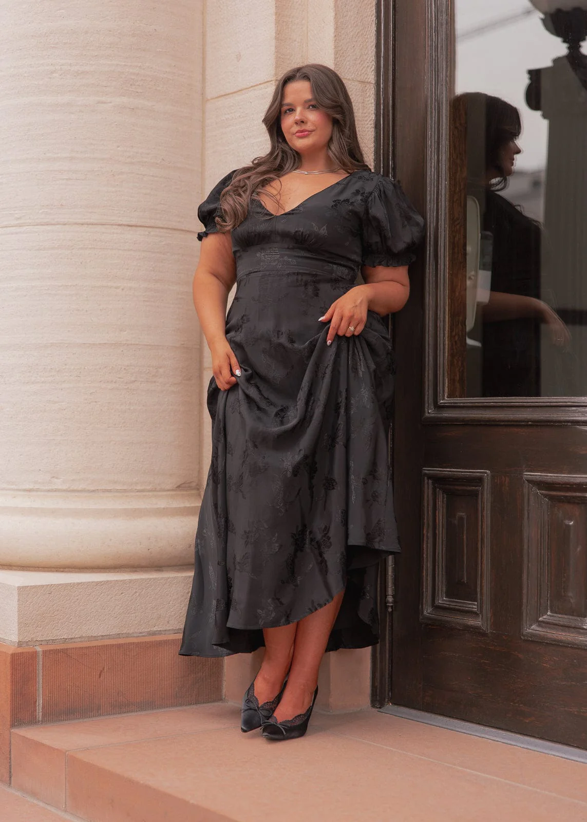 Mila Satin Midi Dress - Black