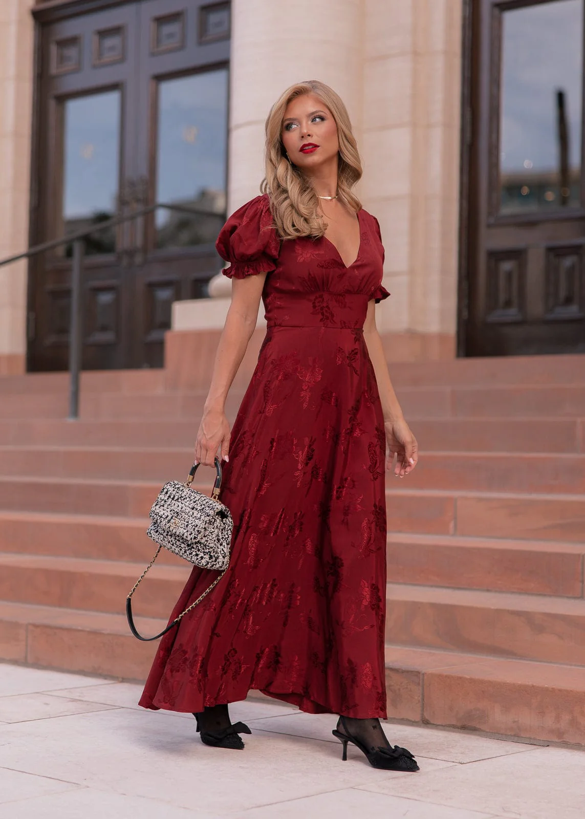 Mila Satin Midi Dress - Burgundy