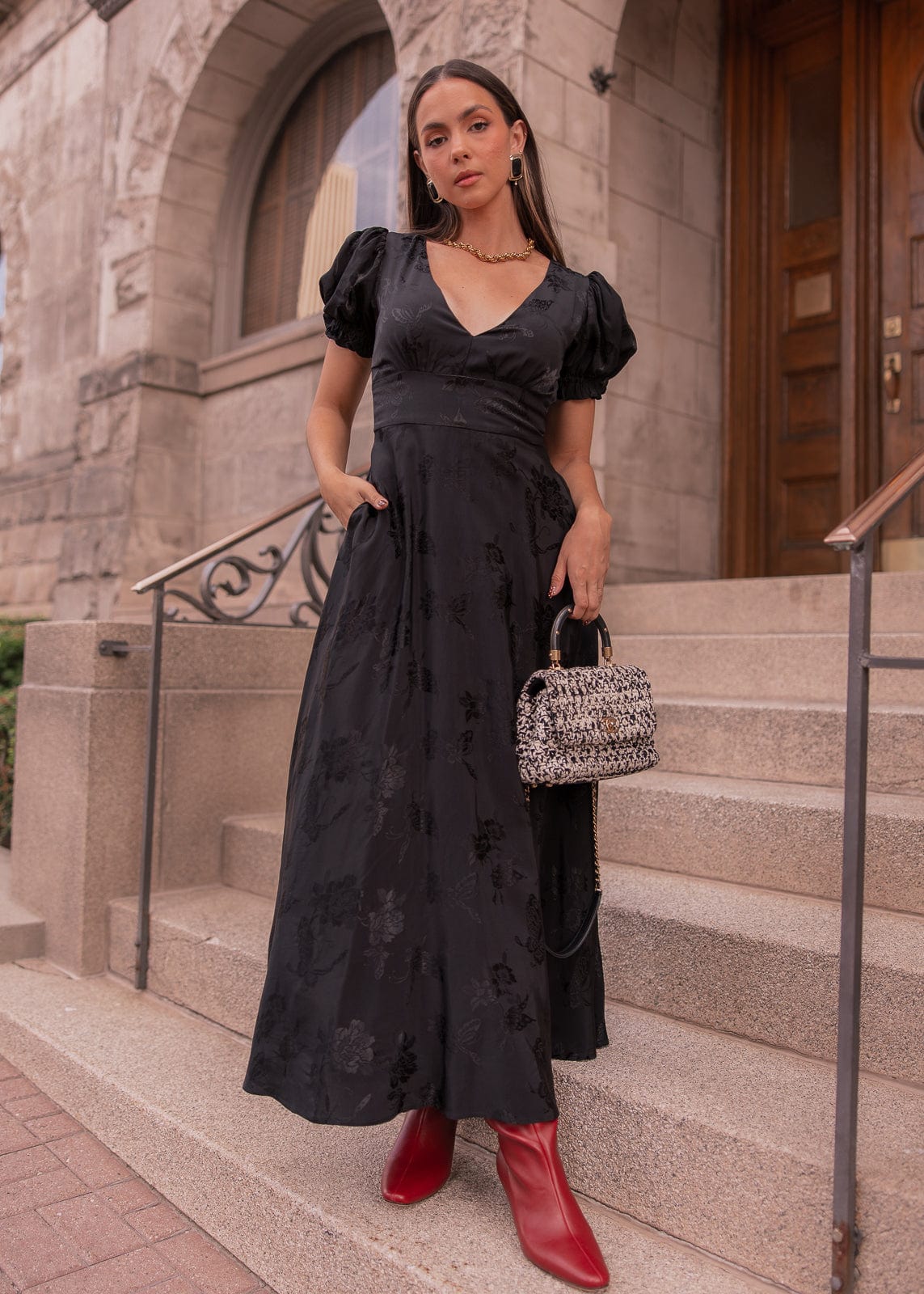 Mila Satin Midi Dress - Black