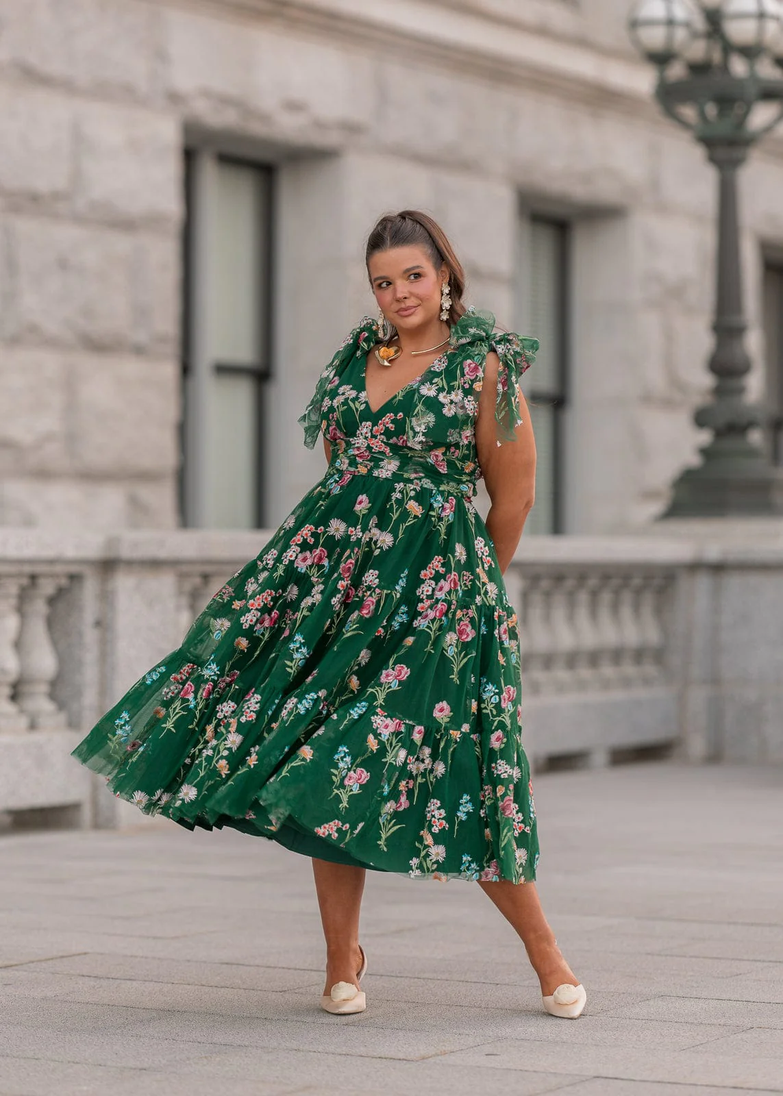 Margaret Floral Midi Dress Emerald
