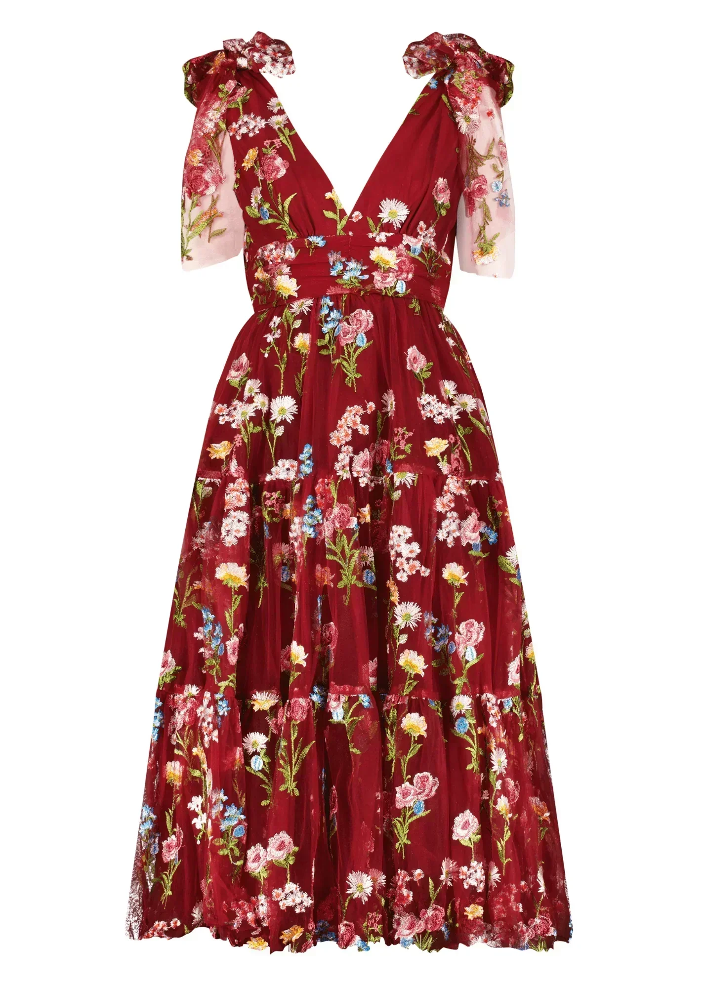 Margaret Floral Midi Dress Red