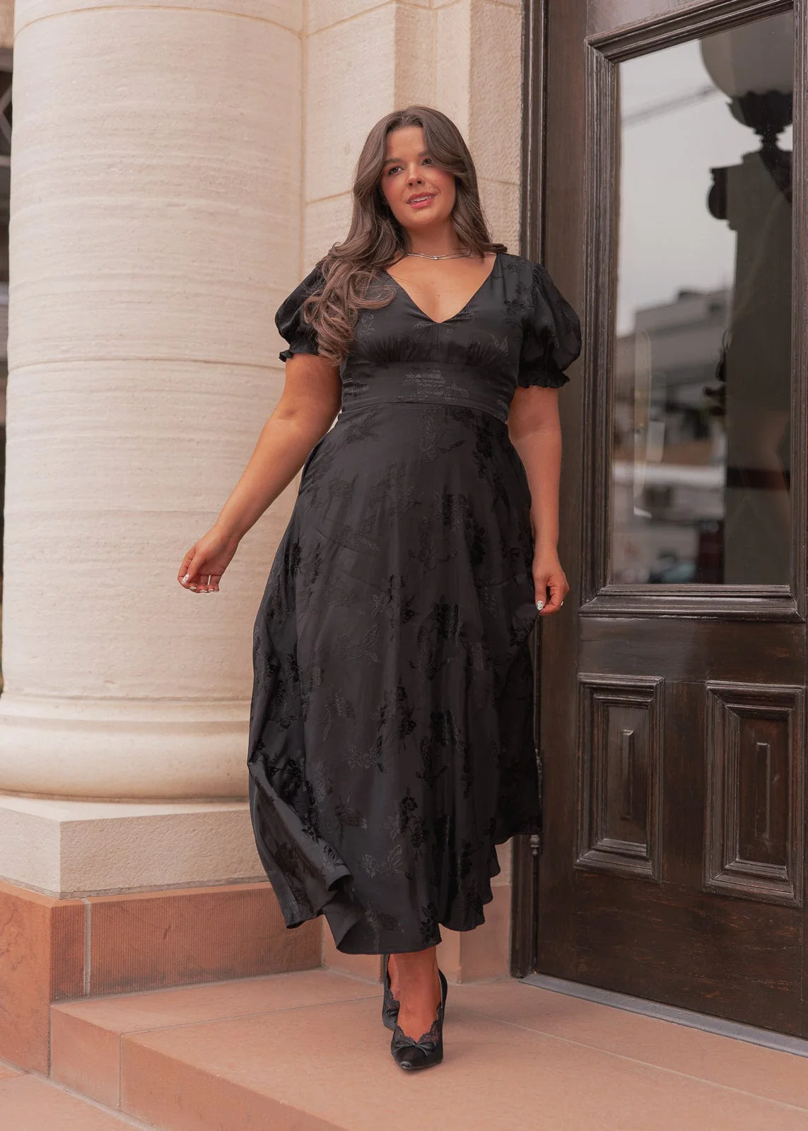 Mila Satin Midi Dress - Black