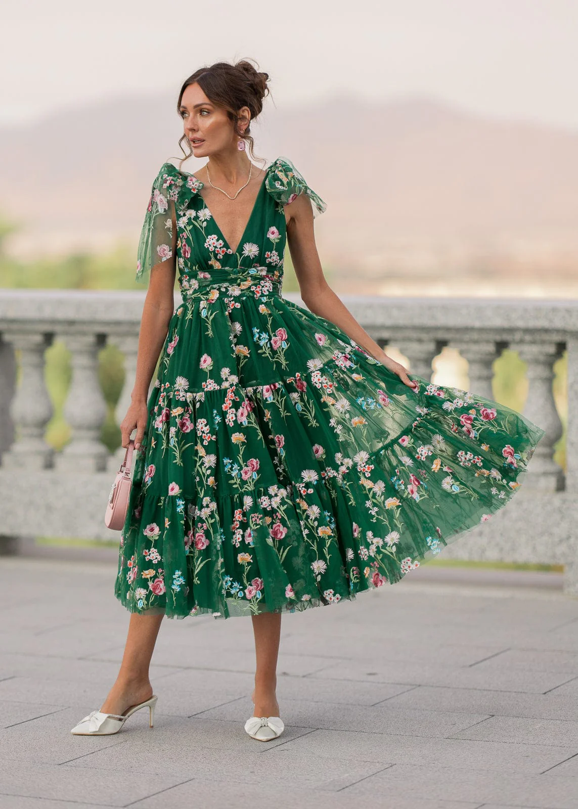 Margaret Floral Midi Dress Emerald