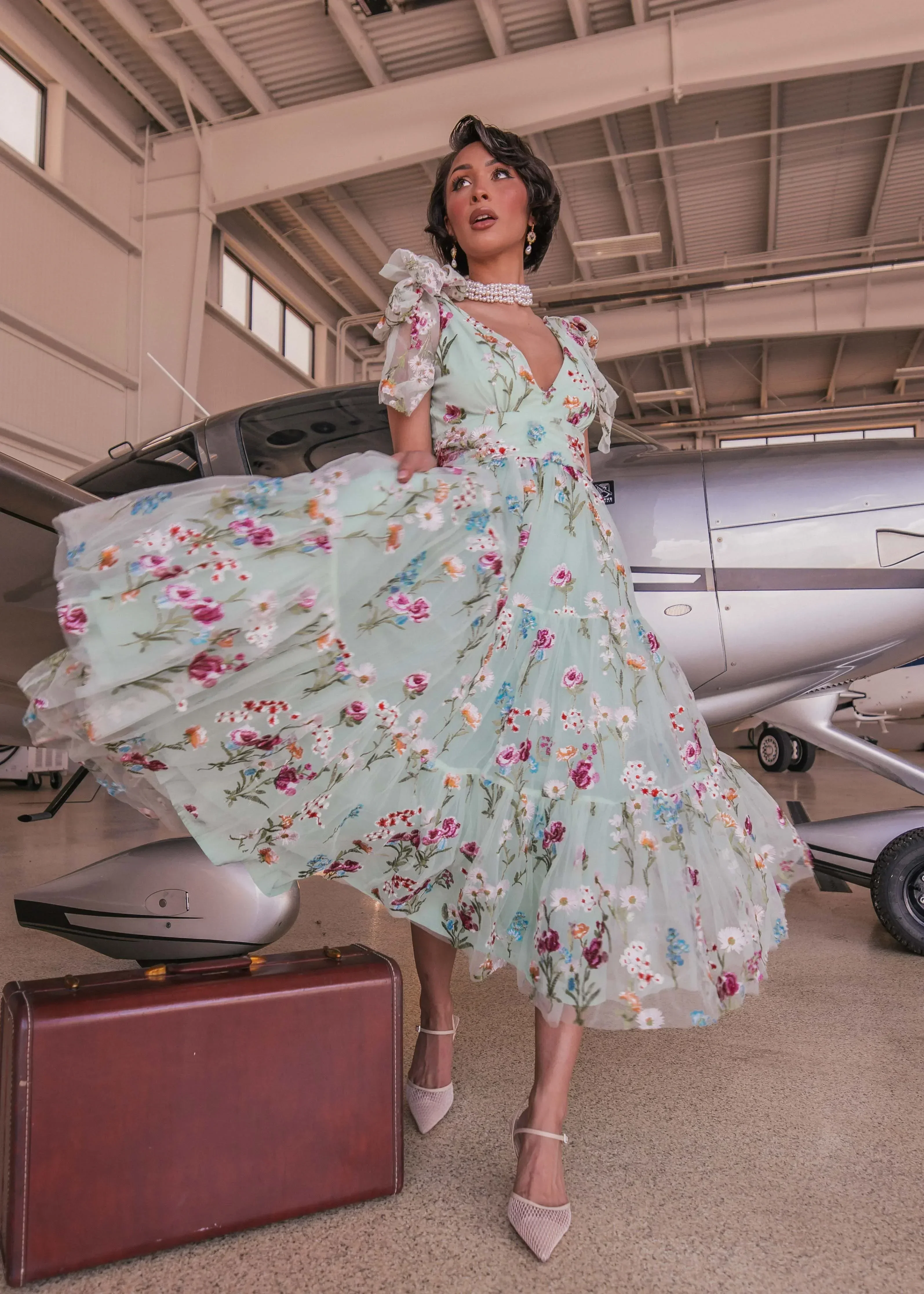 Margaret Floral Midi Dress Green