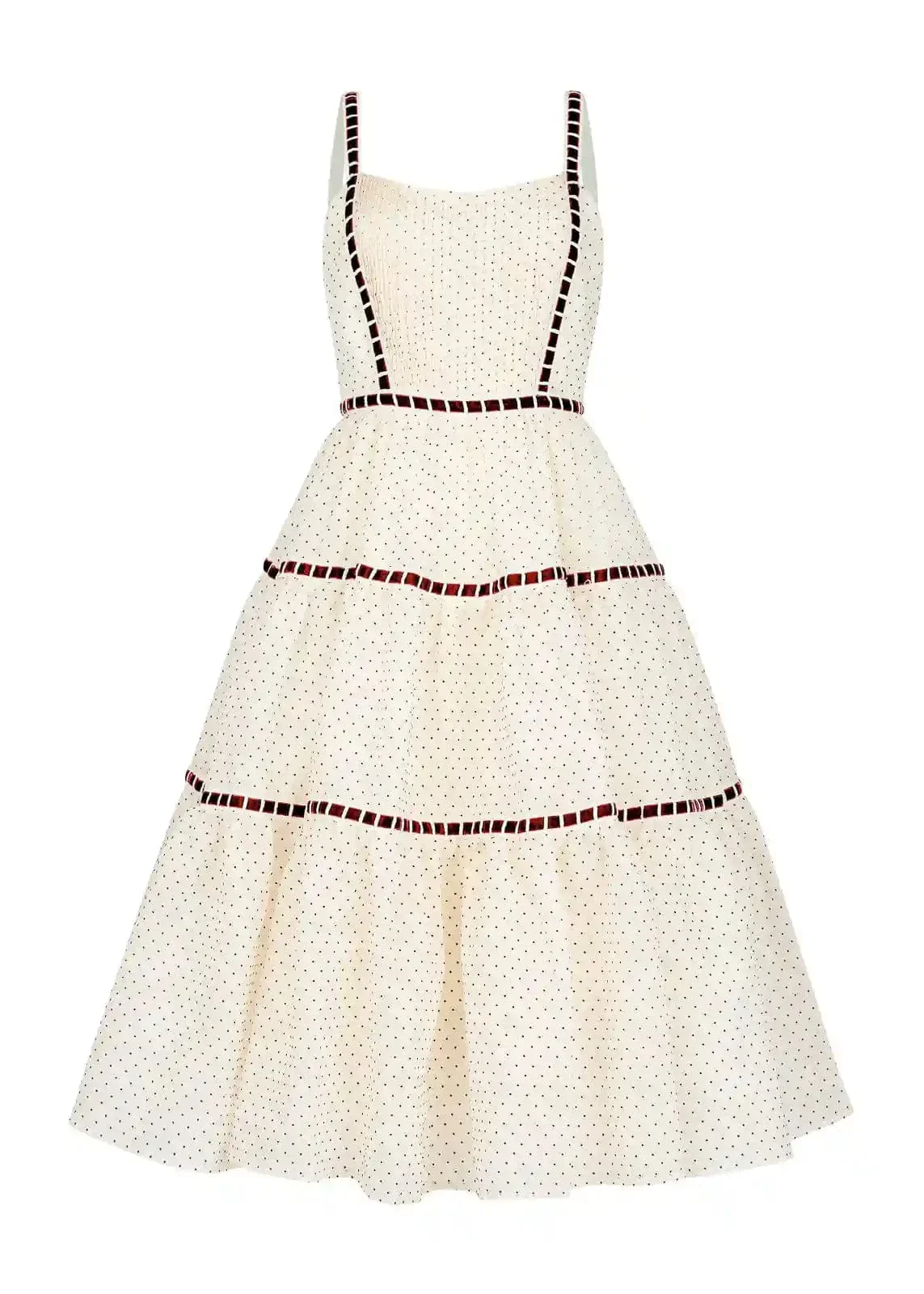 Monroe Midi Polkadot Trim Dress - Cream