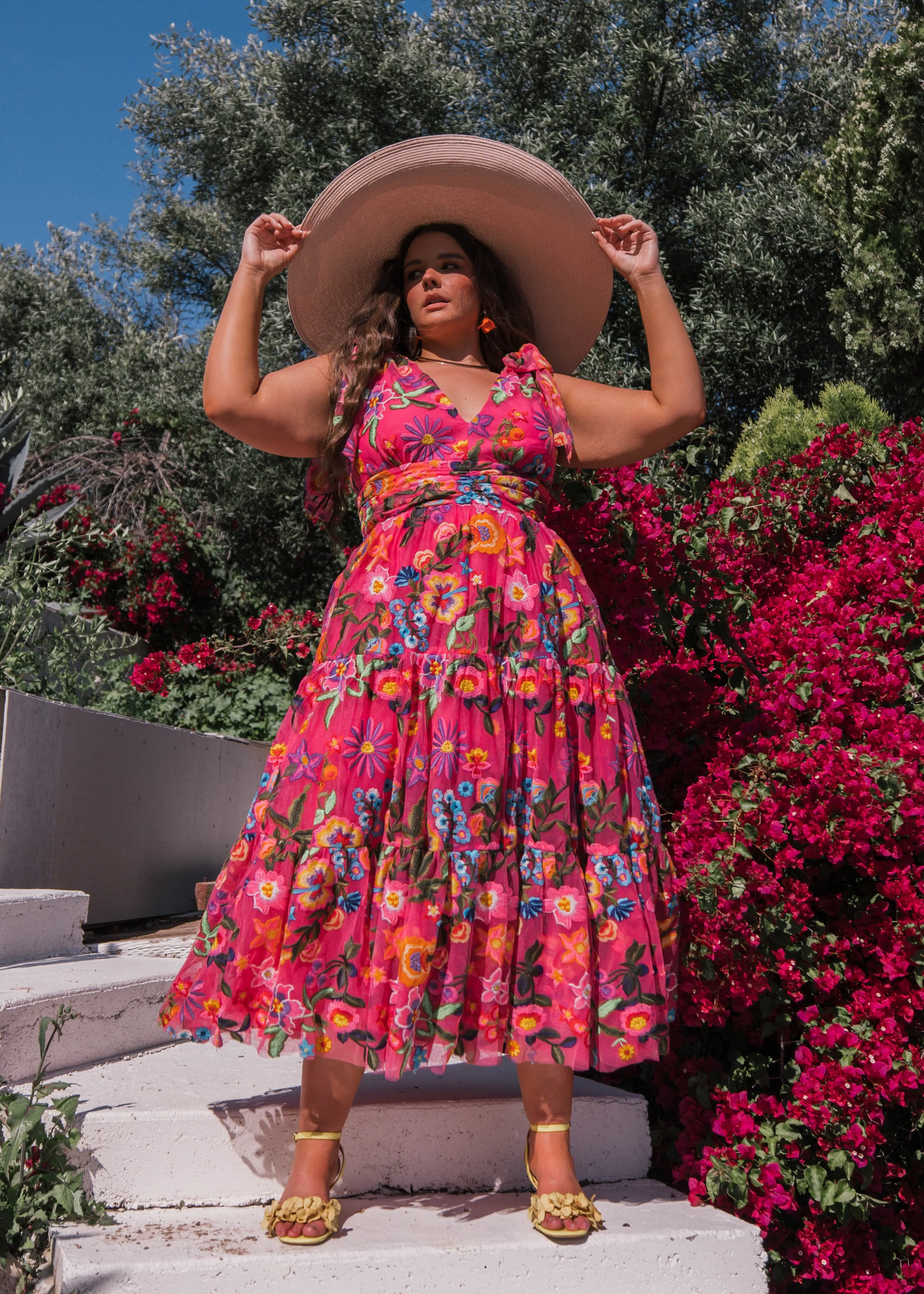 Hibiscus Sleeveless Empire Waist Midi Dress