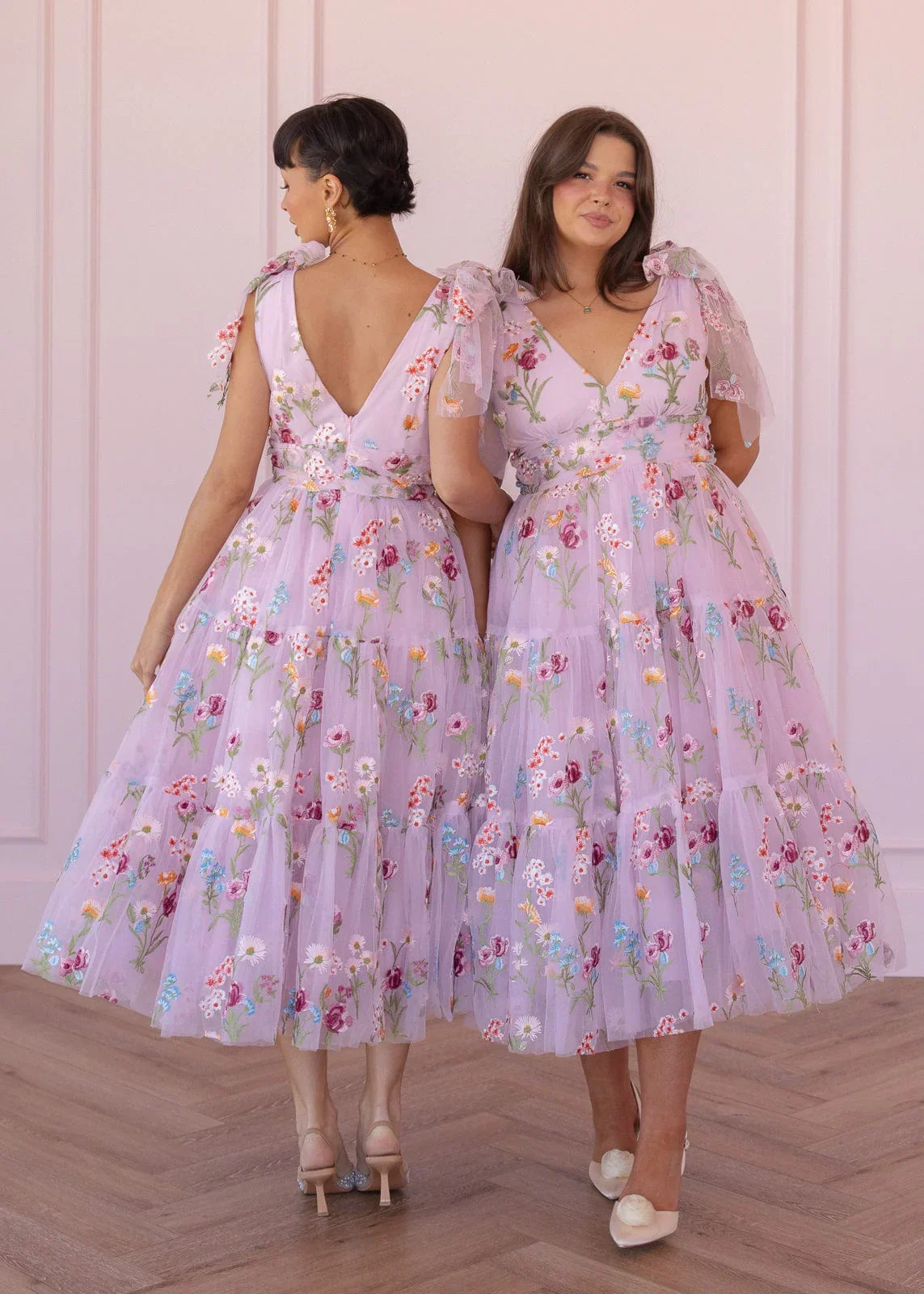 Margaret Floral Embroidered Midi Dress Pink