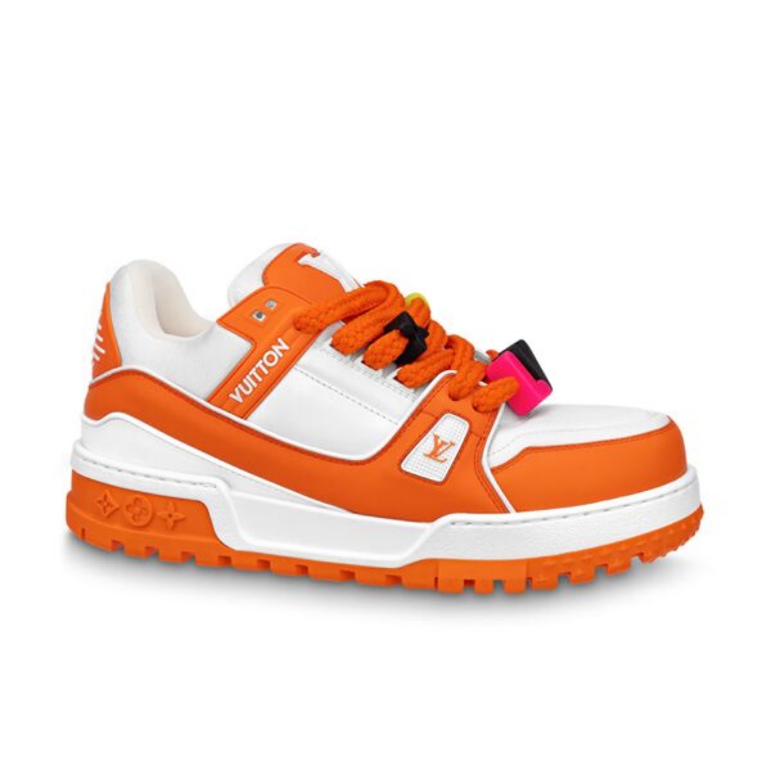 LOUIS VUITTON TRAINER MAXI LOW-TOP SNEAKERS IN WHITE AND ORANGE – LVS115
