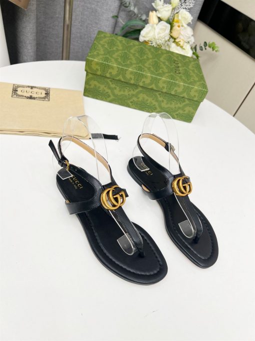 GUCCI WOMEN’S DOUBLE G THONG SANDAL BLACK LEATHER – GSL021