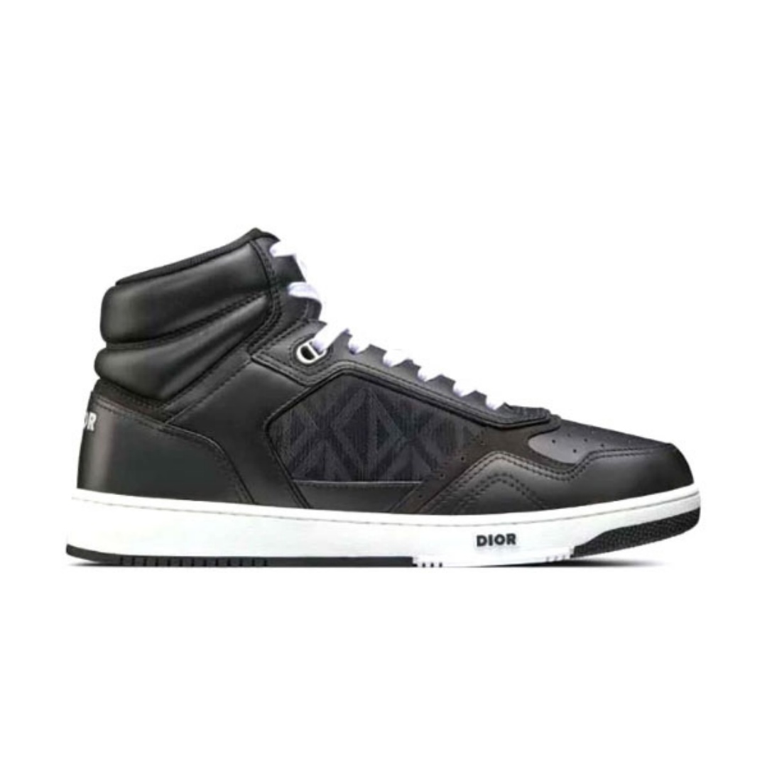 DIOR B27 HIGH-TOP SNEAKER BLACK SMOOTH CALFSKIN AND CD DIAMOND CANVAS – DO142