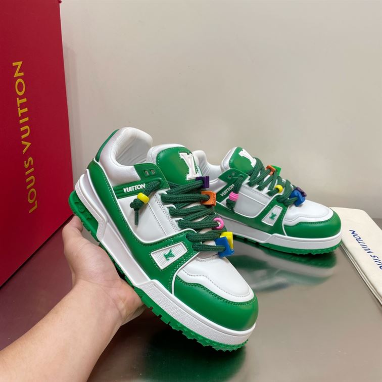 LOUIS VUITTON TRAINER MAXI LOW-TOP SNEAKERS IN WHITE AND GREEN – LVS113