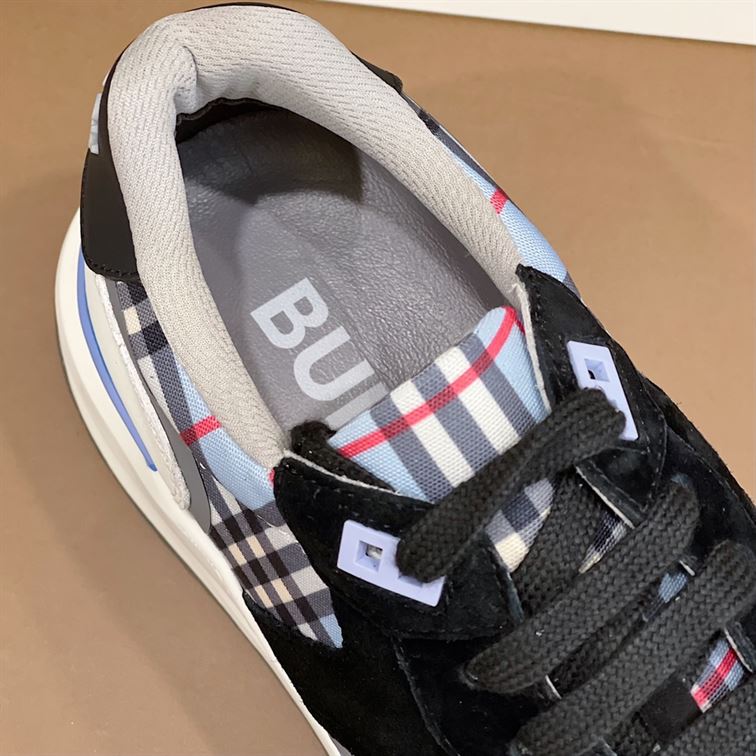 BURBERRY CHECK NYLON, LEATHER AND SUEDE SNEAKERS – BBR031
