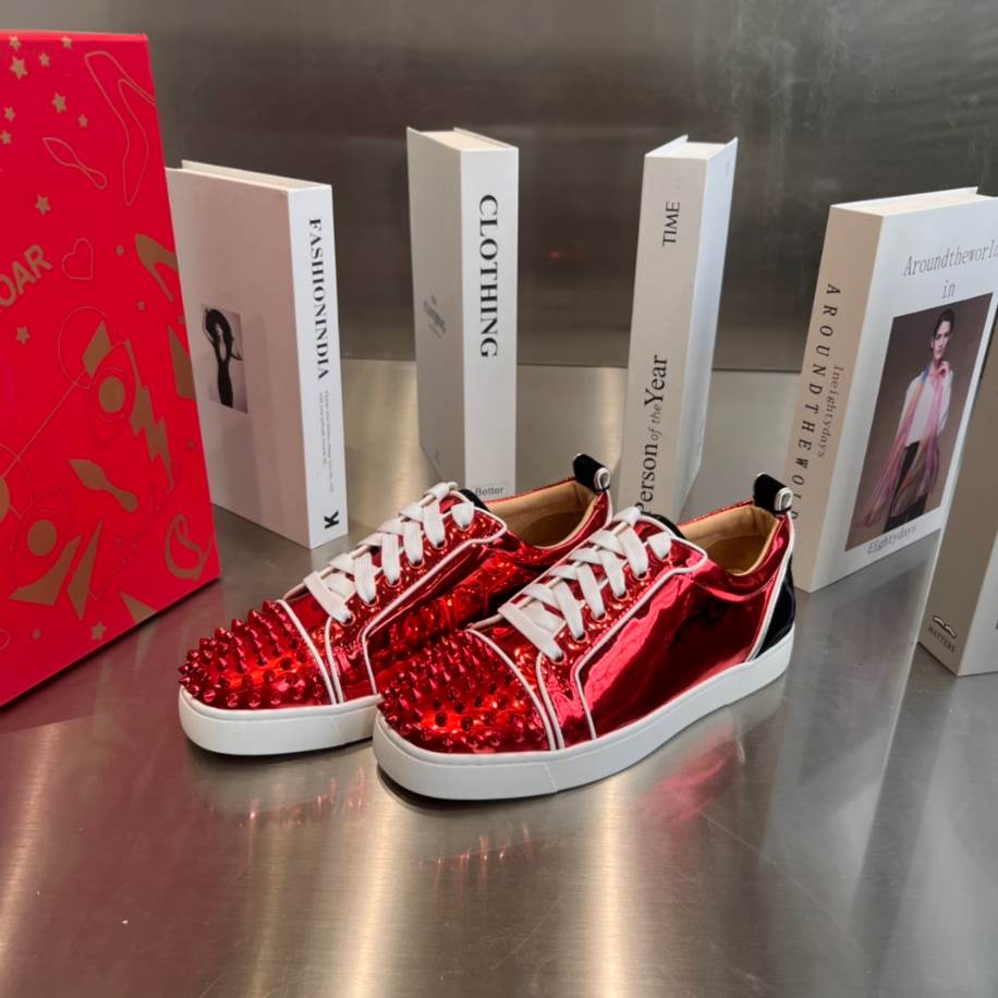 Christian Louboutin Fun Louis Junior Spikes Red Patent Leather Sneaker – CLS041