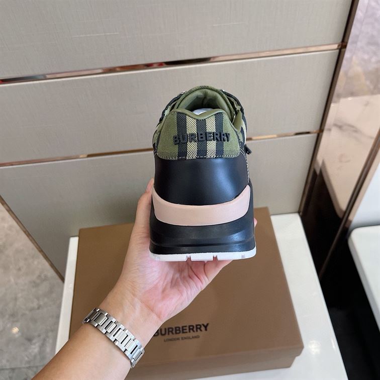 BURBERRY CHECK LACE-UP SNEAKERS IN MILITARY GREEN – BBR008