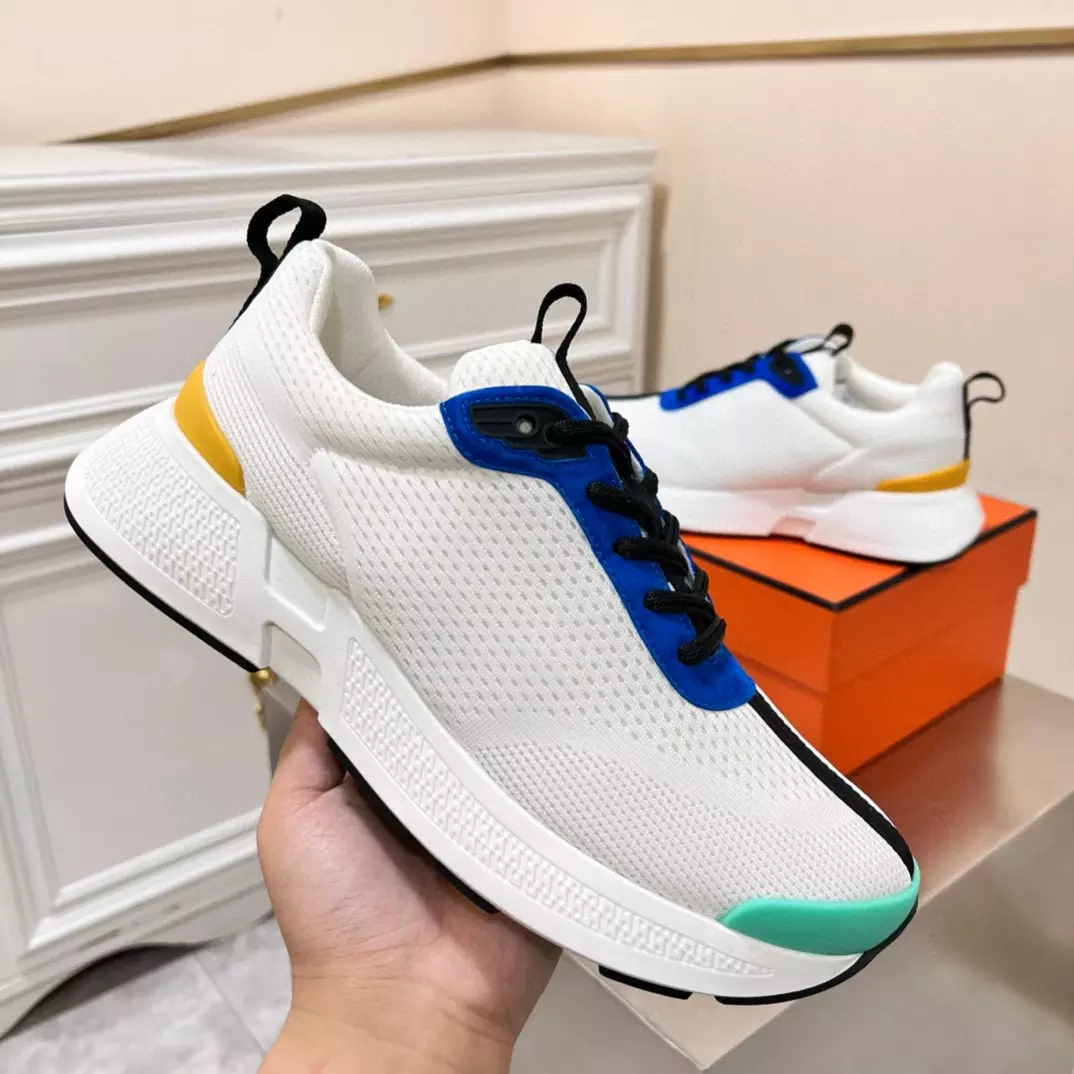 Hermes Heros Sneakers in White Knit and Blue Suede – HM004
