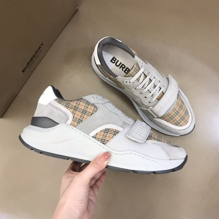 BURBERRY CHECK, SUEDE AND LEATHER SNEAKERS – BBR009