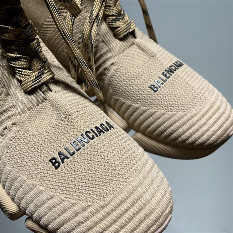 BALENCIAGA MEN’S SPEED 2.0 LACE-UP RECYCLED KNIT SNEAKER IN BEIGE – BLA032