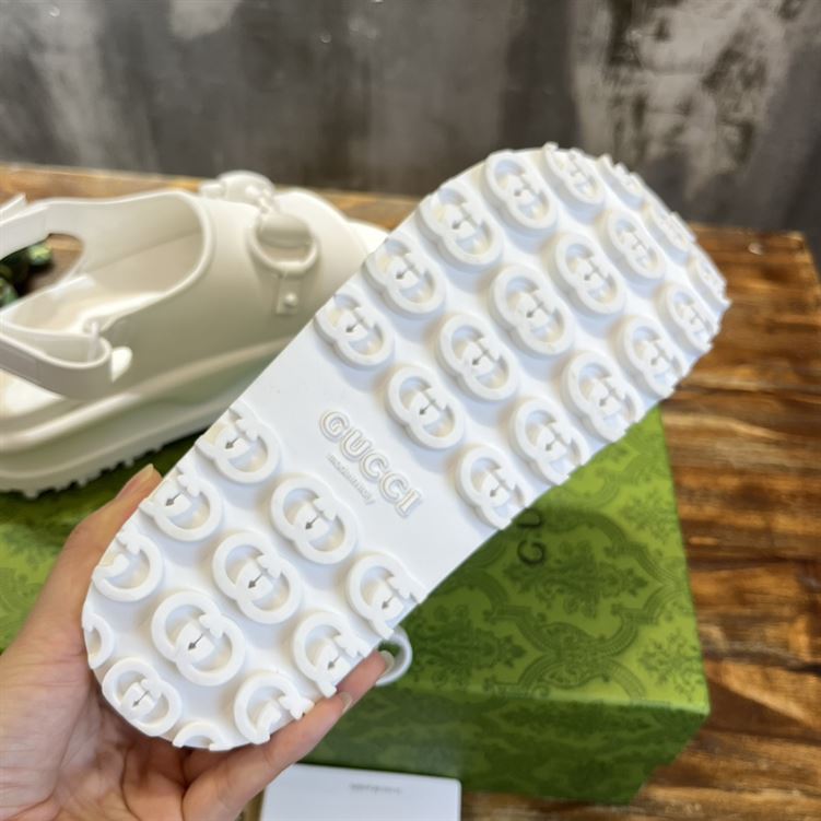 GUCCI WOMEN’S HORSEBIT FLATFORM SANDAL WHITE RUBBER – GSL017