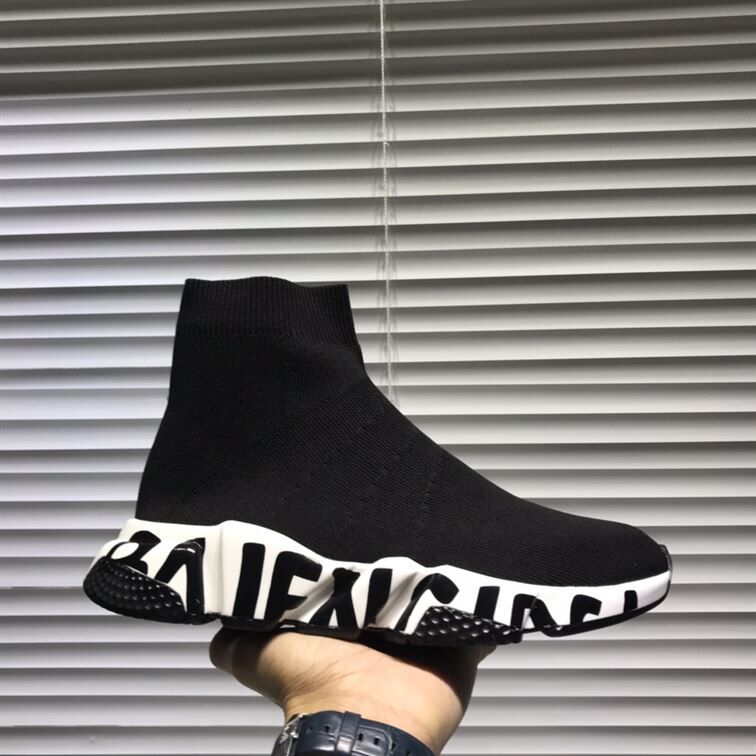 BALENCIAGA SPEED RECYCLED KNIT GRAFFITI SNEAKER IN BLACK/WHITE – BLA051