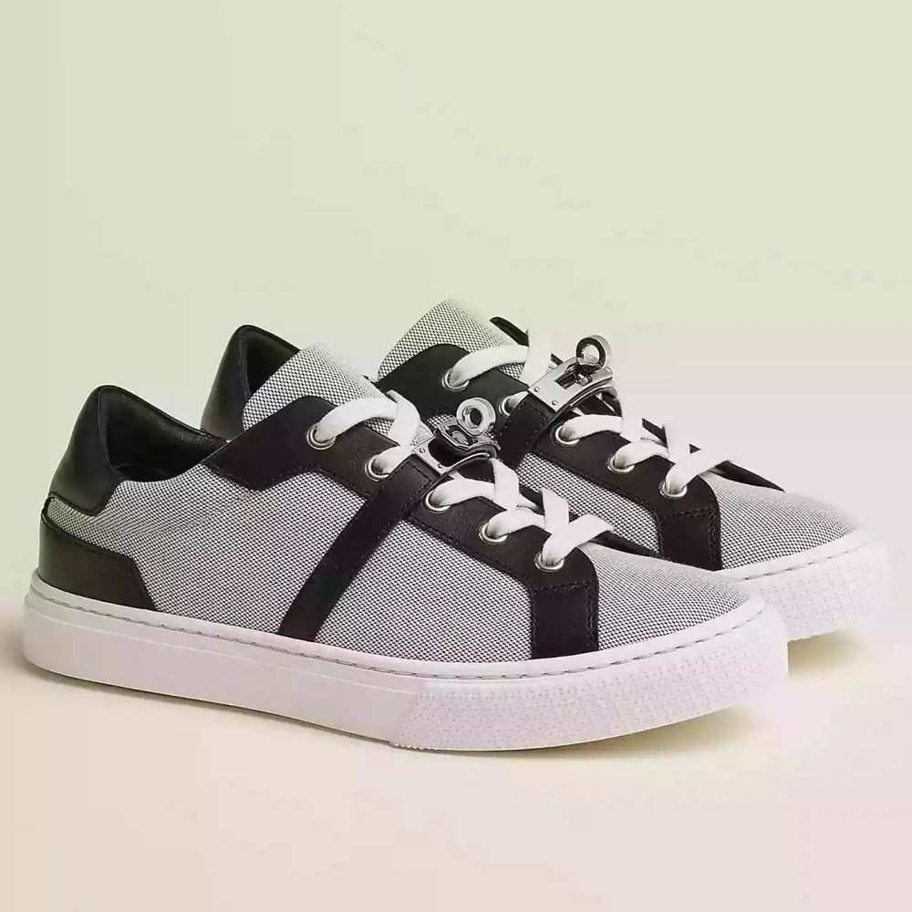 Hermes Women’s Day Sneakers in H Canvas with Black Leather – HM064