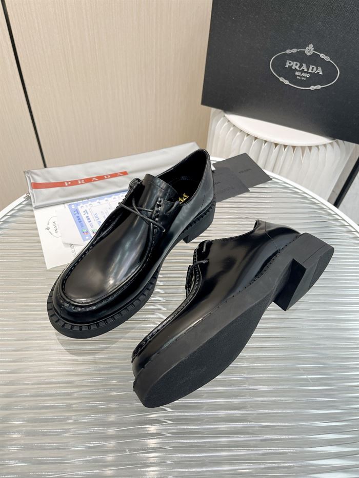 PRADA MONOLITH BRUSHED LEATHER LACE-UP SHOES – PRS039