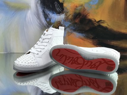 Christian Louboutin White Embossed “LoubinTheSky” Leather Lou Spikes 2 High-Top Sneakers
