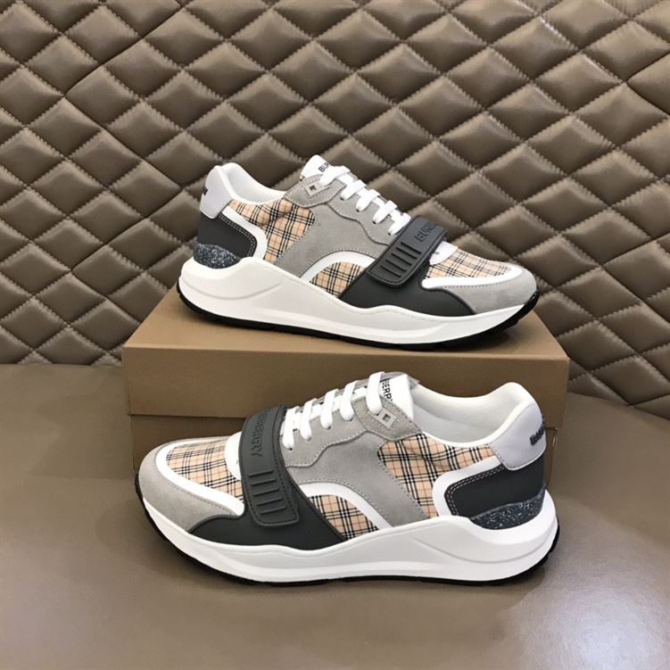 BURBERRY CHECK, SUEDE AND LEATHER SNEAKERS – BBR010