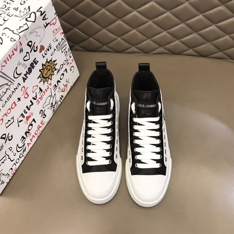 DOLCE & GABBANA QUILTED TWO-TONE NYLON PORTOFINO LIGHT MID-TOP SNEAKERS IN WHITE – DG015