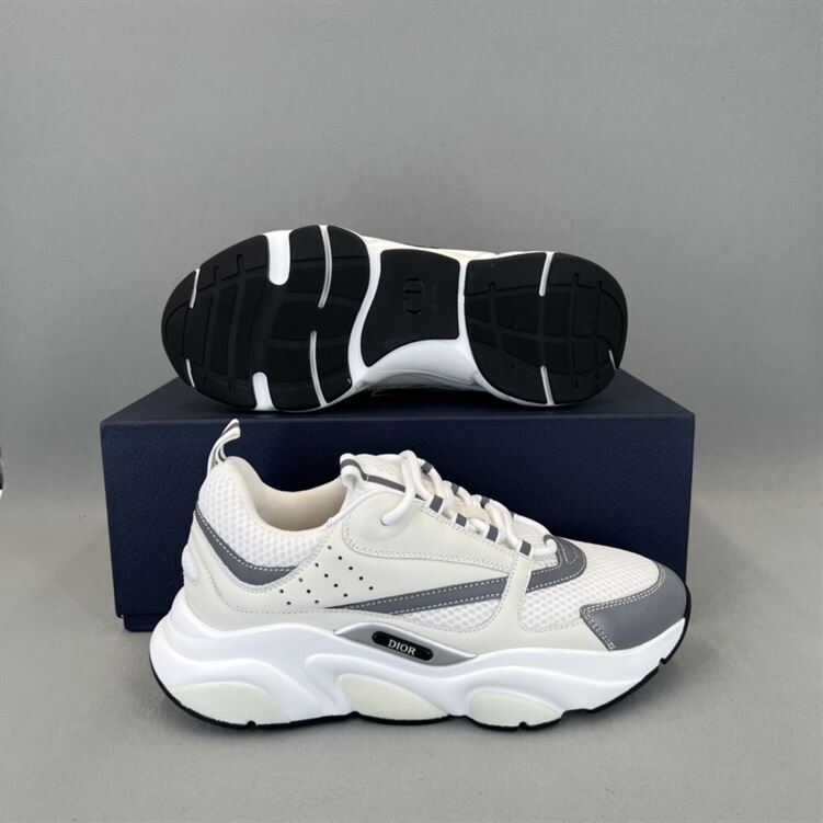 DIOR B22 SNEAKERS WHITE TECHNICAL MESH WITH WHITE AND SILVER-TONE CALFSKIN – DO002