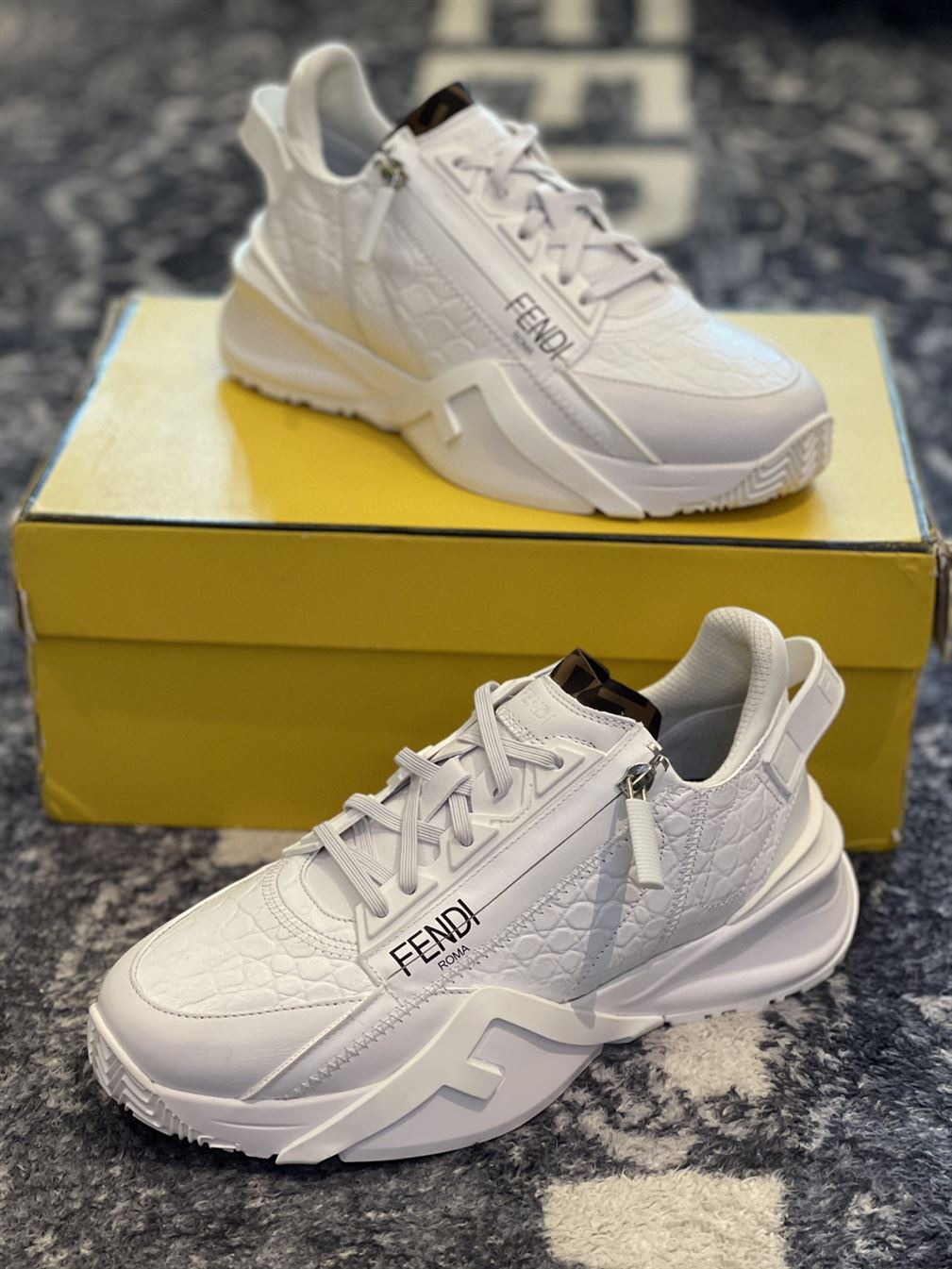 FENDI FLOW WHITE CAIMAN LOW TOPS – FDS012