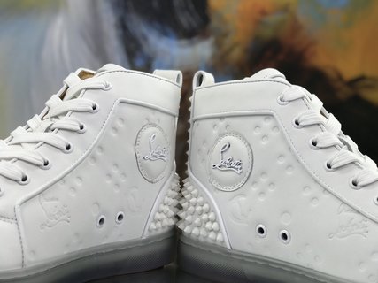 Christian Louboutin White Embossed “LoubinTheSky” Leather Lou Spikes 2 High-Top Sneakers