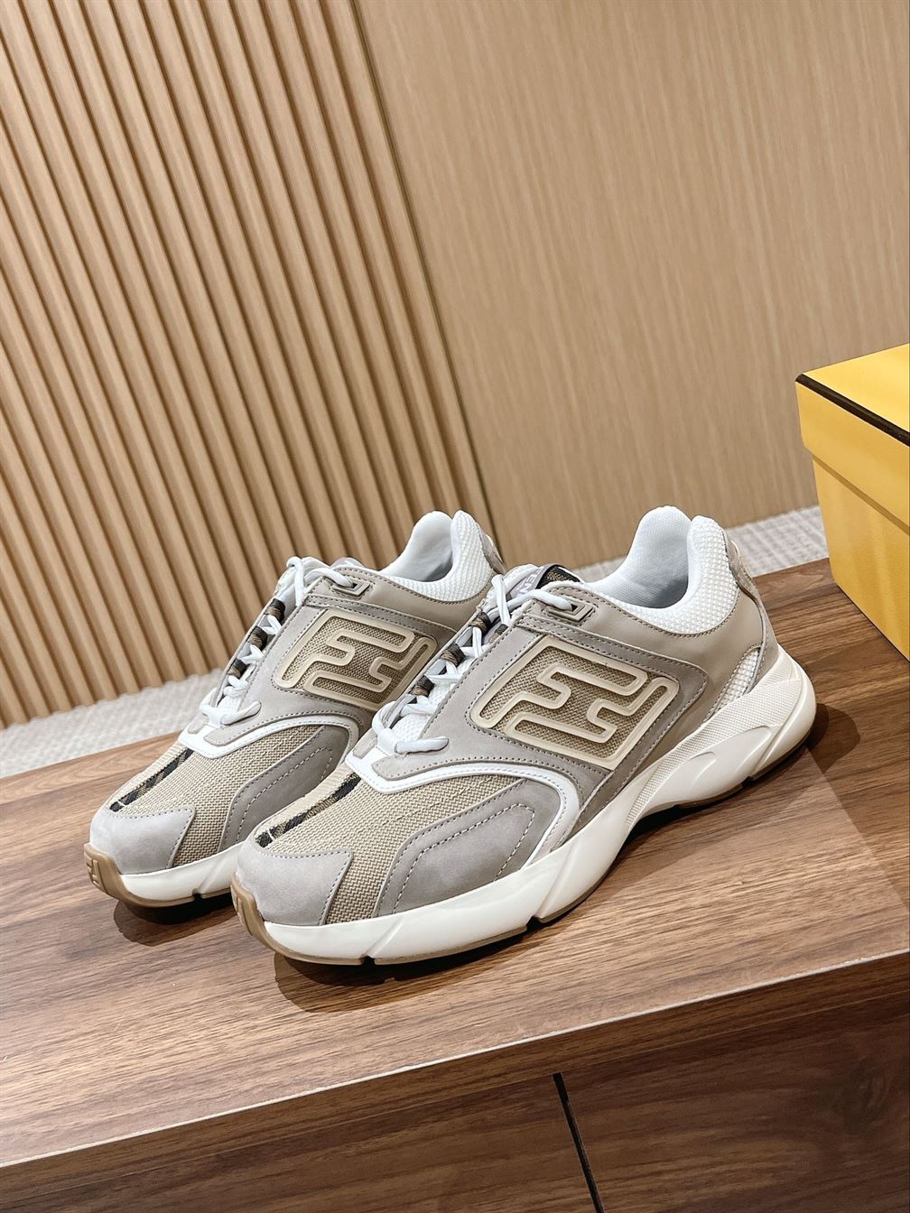 FENDY FASTER TRAINERS BEIGE NUBUCK LEATHER LOW TOPS – FDS020