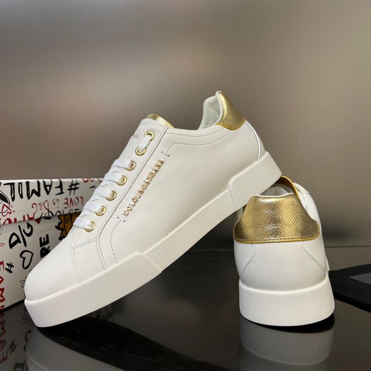 DOLCE & GABBANA WHITE AND GOLD PORTOFINO SNEAKERS – DG035