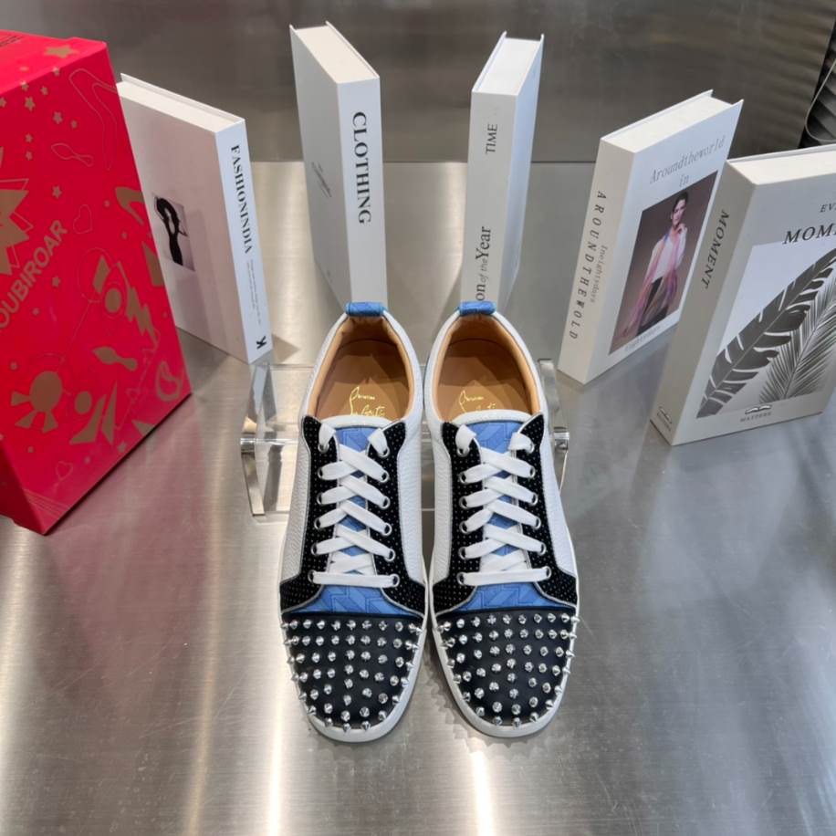 Christian Louboutin Louis Junior Spikes White Blue Sneaker – CLS042