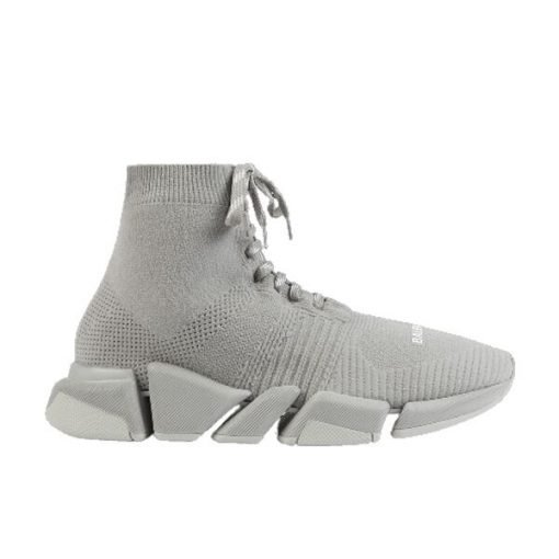BALENCIAGA MEN’S SPEED 2.0 LACE-UP RECYCLED KNIT SNEAKER IN GREY – BLA035