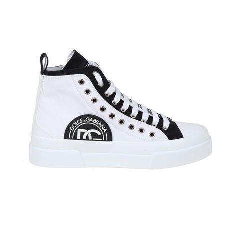 DOLCE & GABBANA QUILTED TWO-TONE NYLON PORTOFINO LIGHT MID-TOP SNEAKERS IN WHITE – DG015