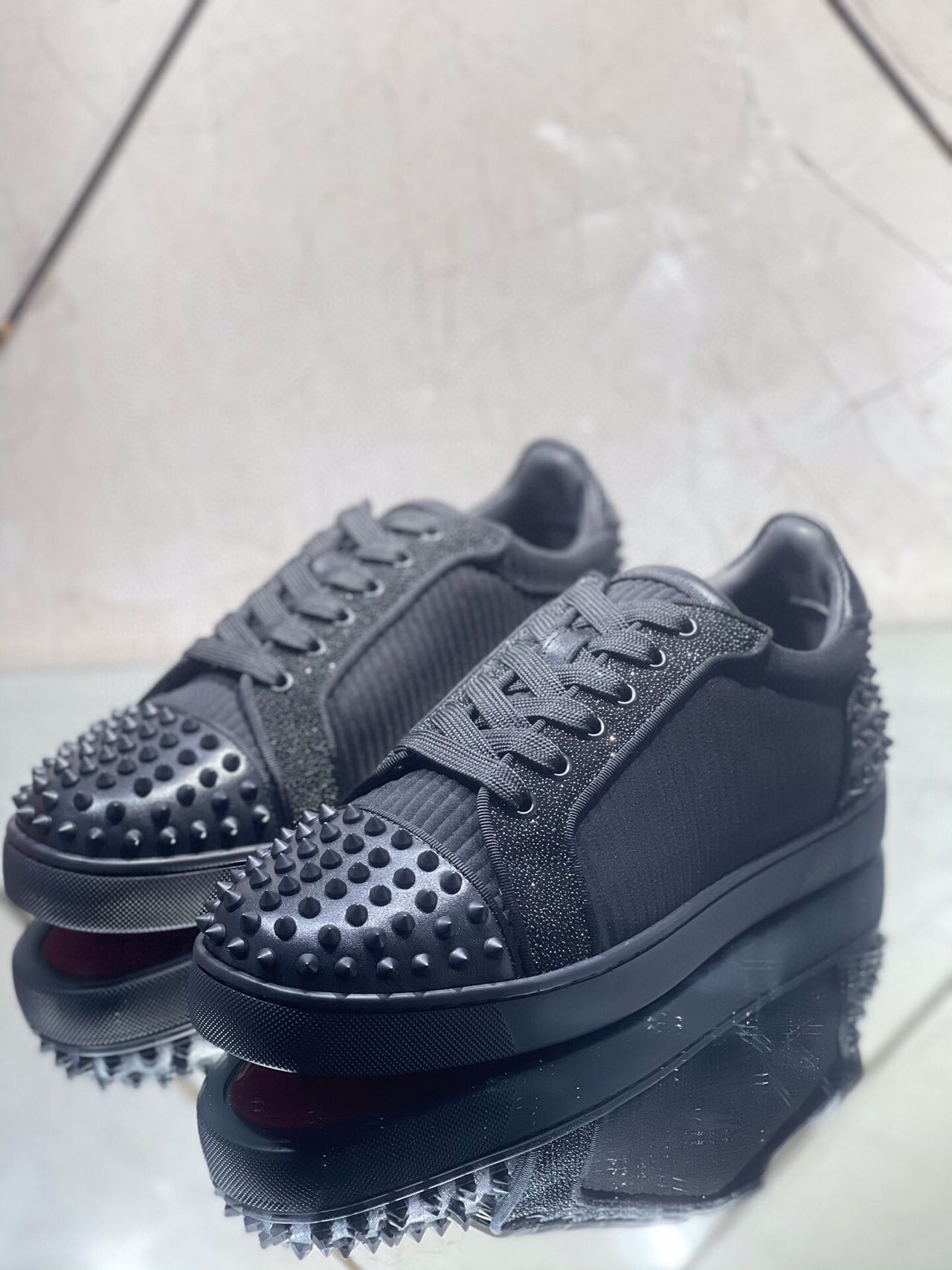 Christian Louboutin Junior Spikes Cotton Sneaker